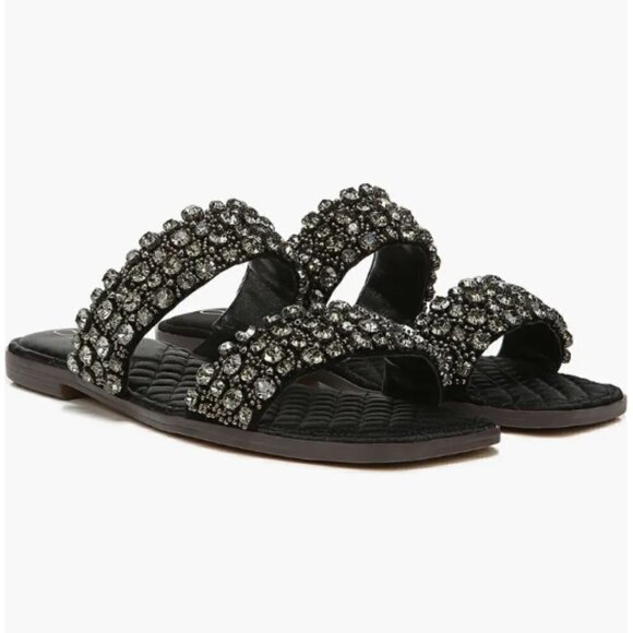 Sam Edelman Women's Ezel Black Crystal Embellished Sandals - Size 7.5 - Picture 2 of 8